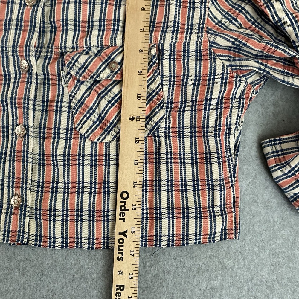 Levi's Crop Western Shirt Women's Medium Plaid Pink Cowboy Stretch Distressed - Picture 4 of 13